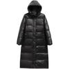 Women Loose Fit Long Hooded Padded Jacket Winter Coat White Duck Down Stand Collar Zipper Pocket Solid Color All Match