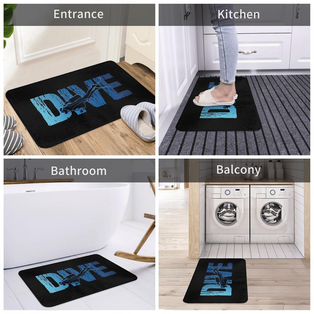 Dive Diver Fashionable Style Door Mat Machine Washable for Bathroom Bedroom Living Room Entrance