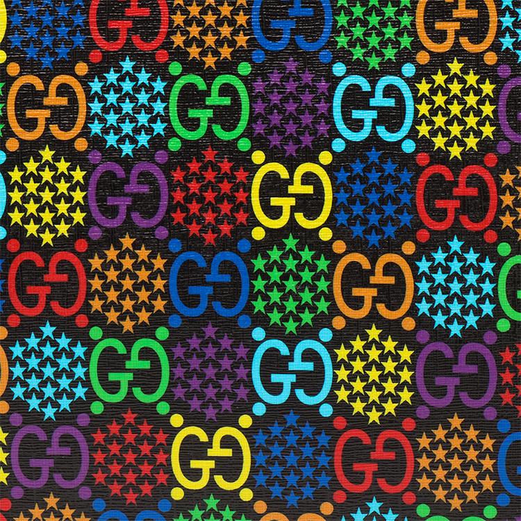 Gucci GG Canvas Rainbow Print Leather Wristlet Clutch Bag Black Daily Party Shopping 601087-H20BN-1058