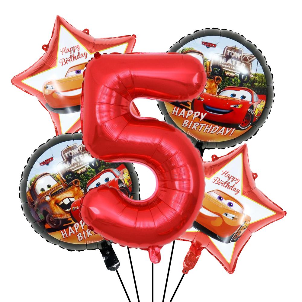 BEPAN Cute Round Five-pointed Star McQueen Car Theme Foil Balloons Set Number 1-9 Balloon Kids Birthday Party Baby Shower Decoration