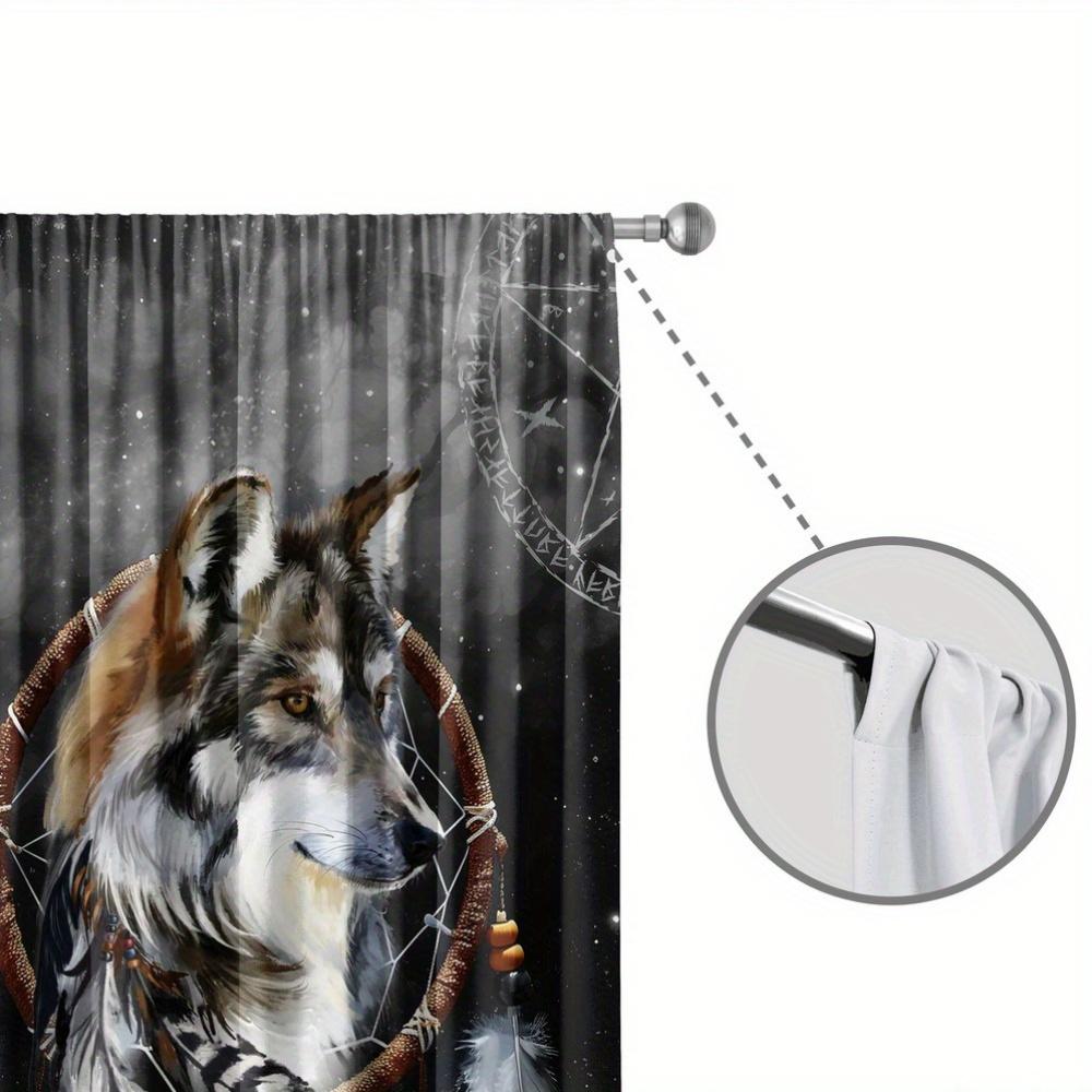 2pc Wolf Print Curtain Set, Suitable for Bedroom and Living Room Decoration, Machine Washable Polyester, Living Room Curtains