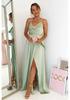 European and American Spaghetti Strap Evening Gown with Sexy Slit - New 2026 Women's Polyester Fashion