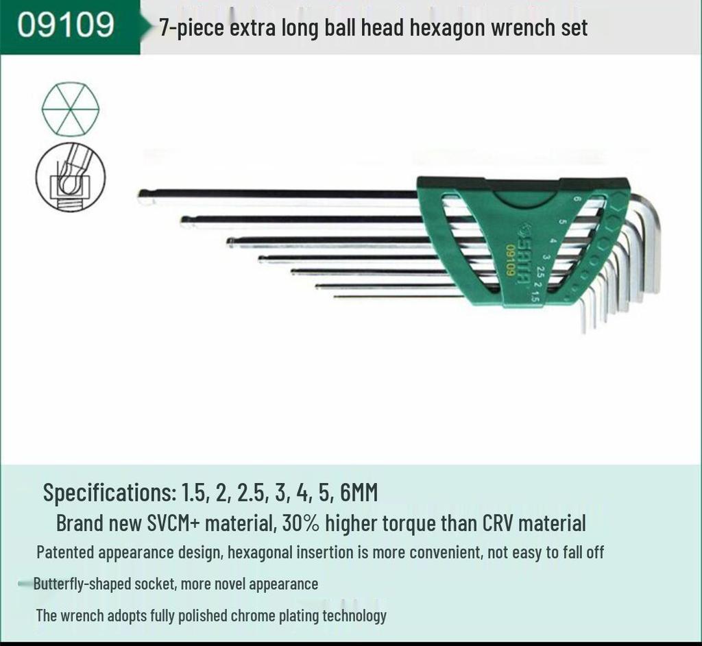 Hex Wrench Set - Mini, Extra Long, Ball & Flat Head, Available in 7, 8, 9, 10, 14 Pieces (Model 09105)