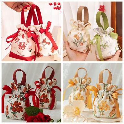 Sacs Cadeaux de Noël Toile Fleur Cordon de Serrage Sac d'Emballage Noël Mariage Bonbons Bijoux Emballage Sac Cadeaux Boîte à Sucre