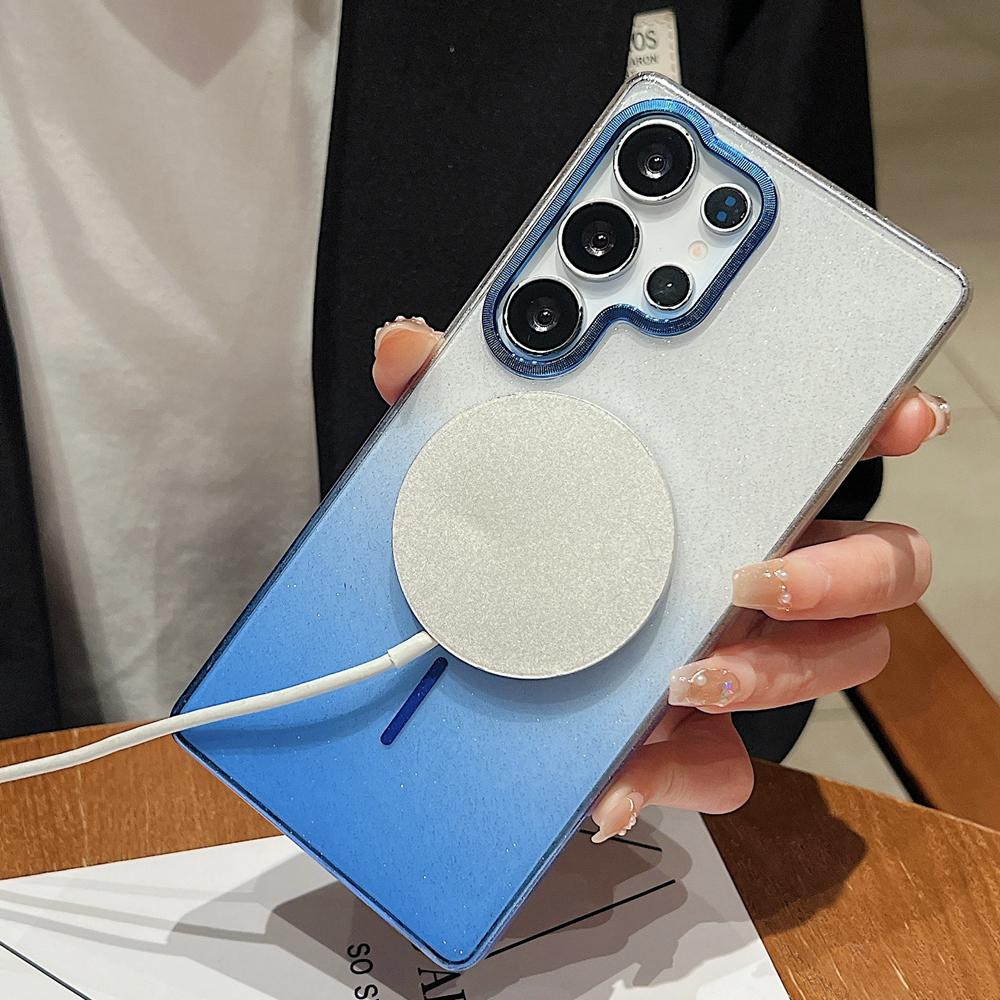 KEYSION Luxury Gradient Glitter Magnetic Phone Case for Samsung S22 S23 S25 Ultra S25+ Edge S24 FE Wireless Charging Shockproof Cover