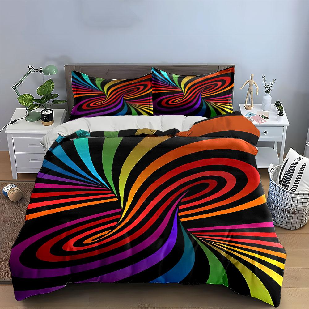 Colorful Psychedelic Home Decor Set Bedding Set with 1 Duvet Cover 2 Pillowcases Single Double King Queen, Gift