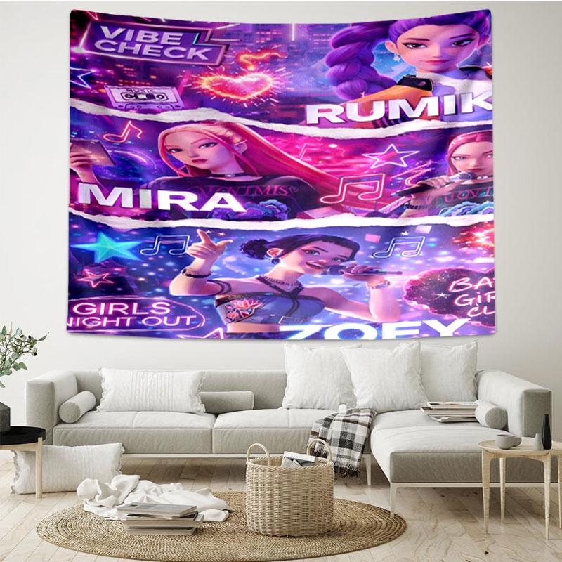 KPop Demon Hunters Print Tapestry - Portable Wall Decor Cloth, for Home, Dorm, Travel, Bedroom, Living Room - Ideal Birthday Housewarming Gift