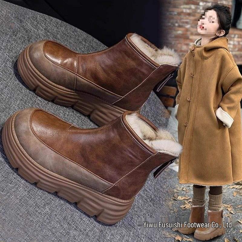 2025 Girls' Snow Boots: Winter Cotton Shoes with Fleece, Four-Season Martin Boots