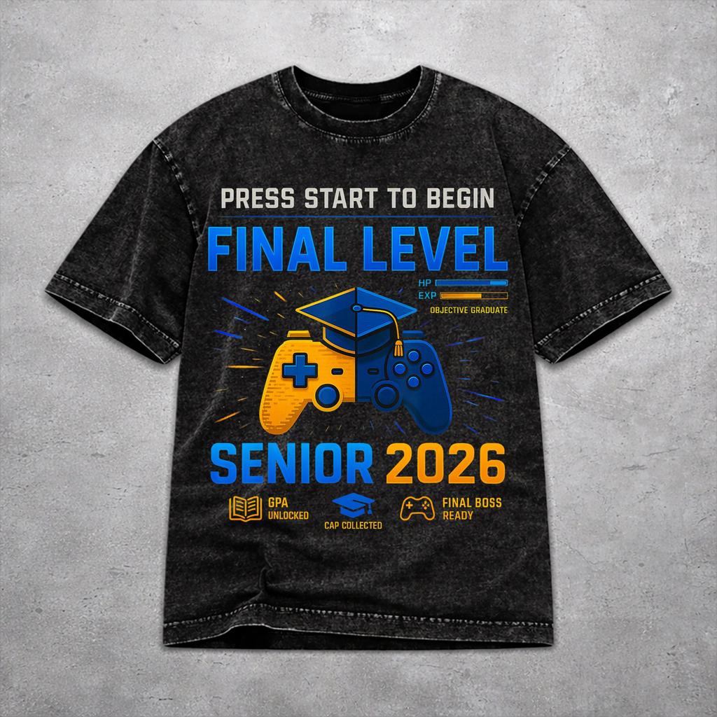 Vintage Women Men Class of 2026 Senior Graduation Tee Shirt Oversize Washed T Shirts Apparel