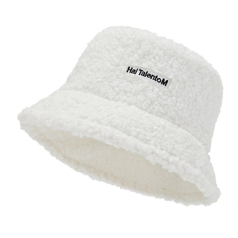 Women Lamb Bucket Hat Autumn Winter Thicken Plush Wool Warm Flat Top Fisherman Hats Outdoor Windproof Panama Bowl Beanie Caps