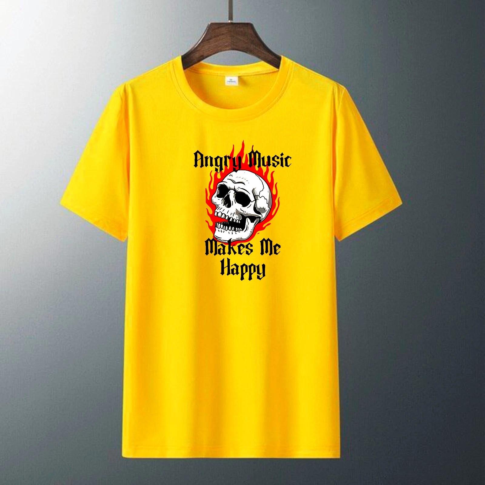 Angry Music Makes Me Happy T-Shirt, Flaming Skull Humor Graphic Novelty Tee 3XL