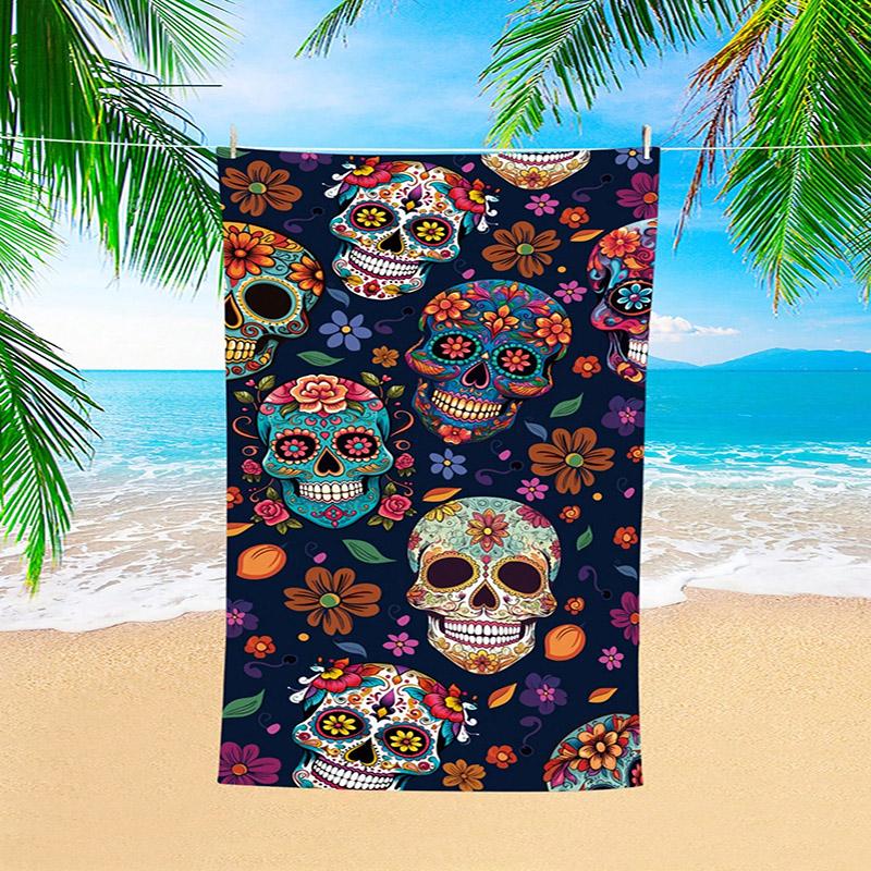 

Colorful Sugar Skull Beach Towel Design Patterned Sunscreen And Windproof Suitable For Swimming Pool Camping Travel Blanket W30*H60(CM)