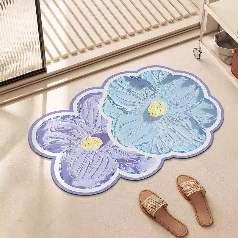 Irregular Floral Diatomaceous Earth Bath Mat: High Absorption, Quick-Dry, Non-Slip Soft Rug for Bathroom and Entryway