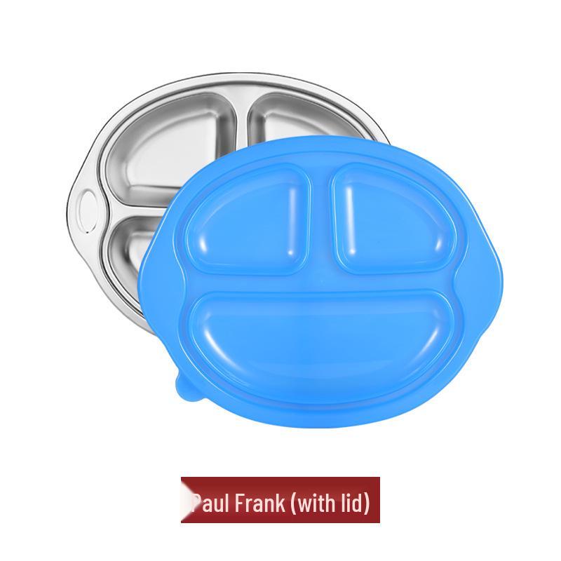 Creative 304 Stainless Steel Children's Divided Plate - Cartoon Anti-fall Design for Kindergarten and Baby Tableware.