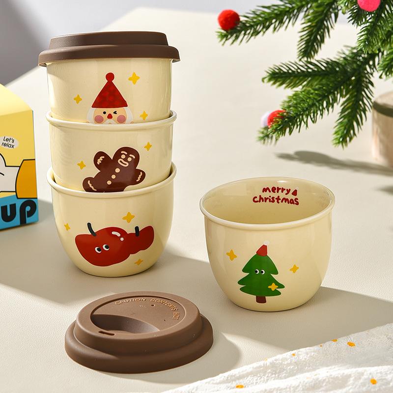 Weihnachten Keramik Handhaltetasse Winter Handwärmer Tasse Thermoskanne Kleine Kapazität Wasserbecher Kaffee Freizeittasse Silikondeckel Tasse