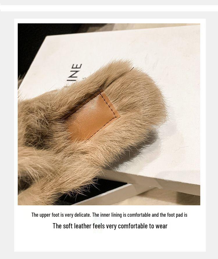 Autumn/Winter 2025 Women's Fuzzy Mule Slippers with Chunky Heels and Round-Toe Design