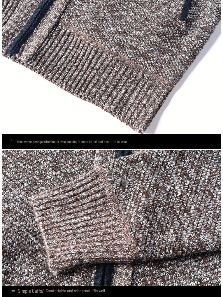 Men's Korean Style Loose Plus Size Fleece-Lined Cardigan Sweater - Solid Color, Autumn/Winter
