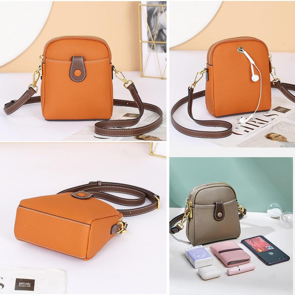 Bearneko Women's Genuine Leather Shoulder Bag, Small, Crossbody, Wallet, Lightweight, Waterproof, Smartphone Pouch, Fashionable, Gift (Black)