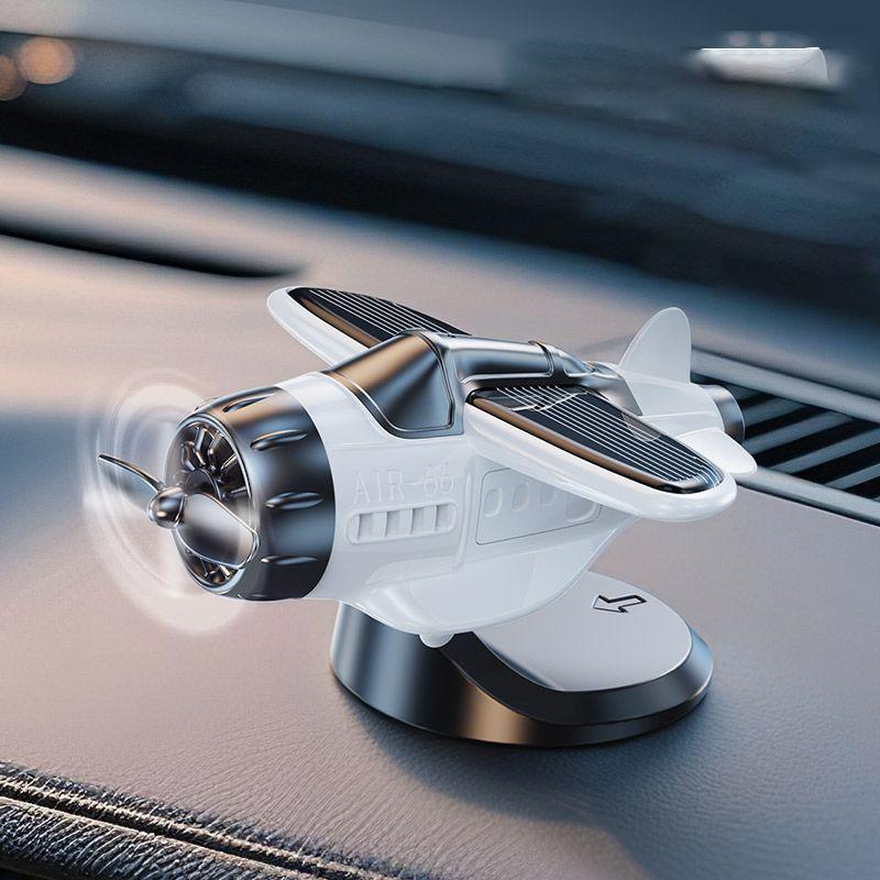 Solar-Powered Rotating Airplane Car Dashboard Ornament 360° Auto-Rotating Decorative Aircraft Accessory for Vehicle Interior