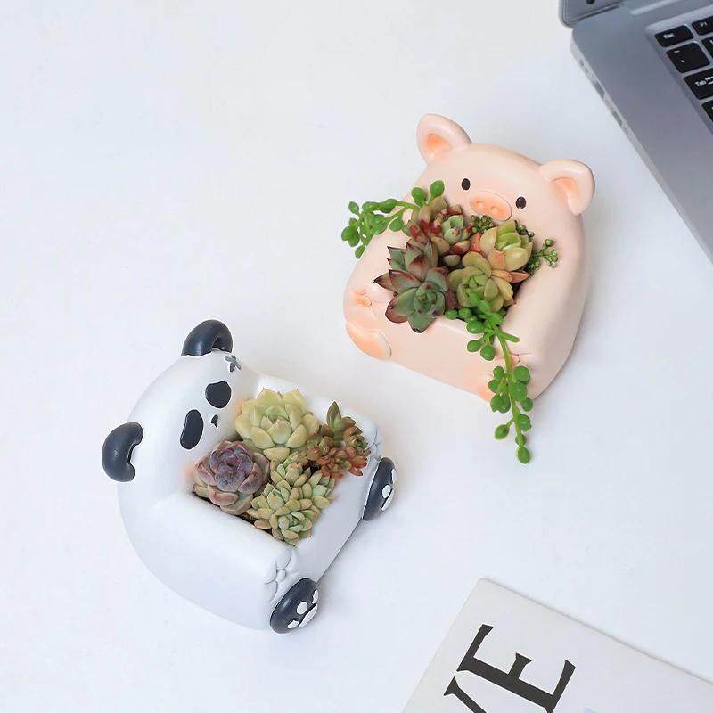 Animal Sofa Small Plant Pot Resin Succulent Planter for Home Office Desk Mini Ornament Fairy Garden Flowerpot Decoration