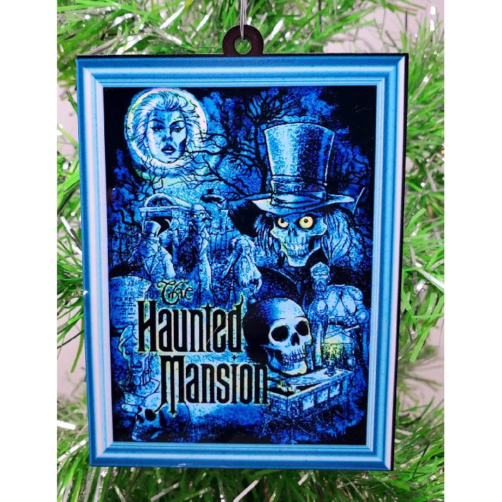 Generic Iconic Ghost Mansion Poster Themed Ornament - Gothic Retro, Blue, Plastic, 2  Tall - Unique 2D Resin Plastic Design