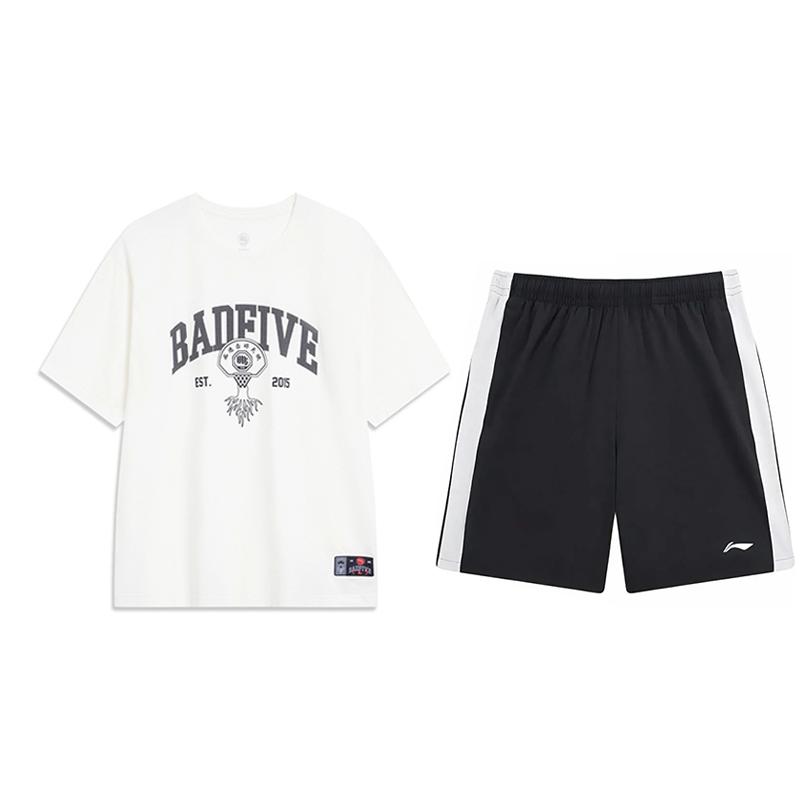 

Li-Ning Letter Print Loose Quick-Dry Short Sleeve Top Casual Color Block Mid-Waist Shorts Sports Set Unisex sets ATST547-1+AKSU787-1 L