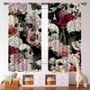 Gothic Skull Window Curtains,Boho Black Red Floral Rose Witchy Mysterious Skull Skeleton Printing Windows Drapes for Bedroom