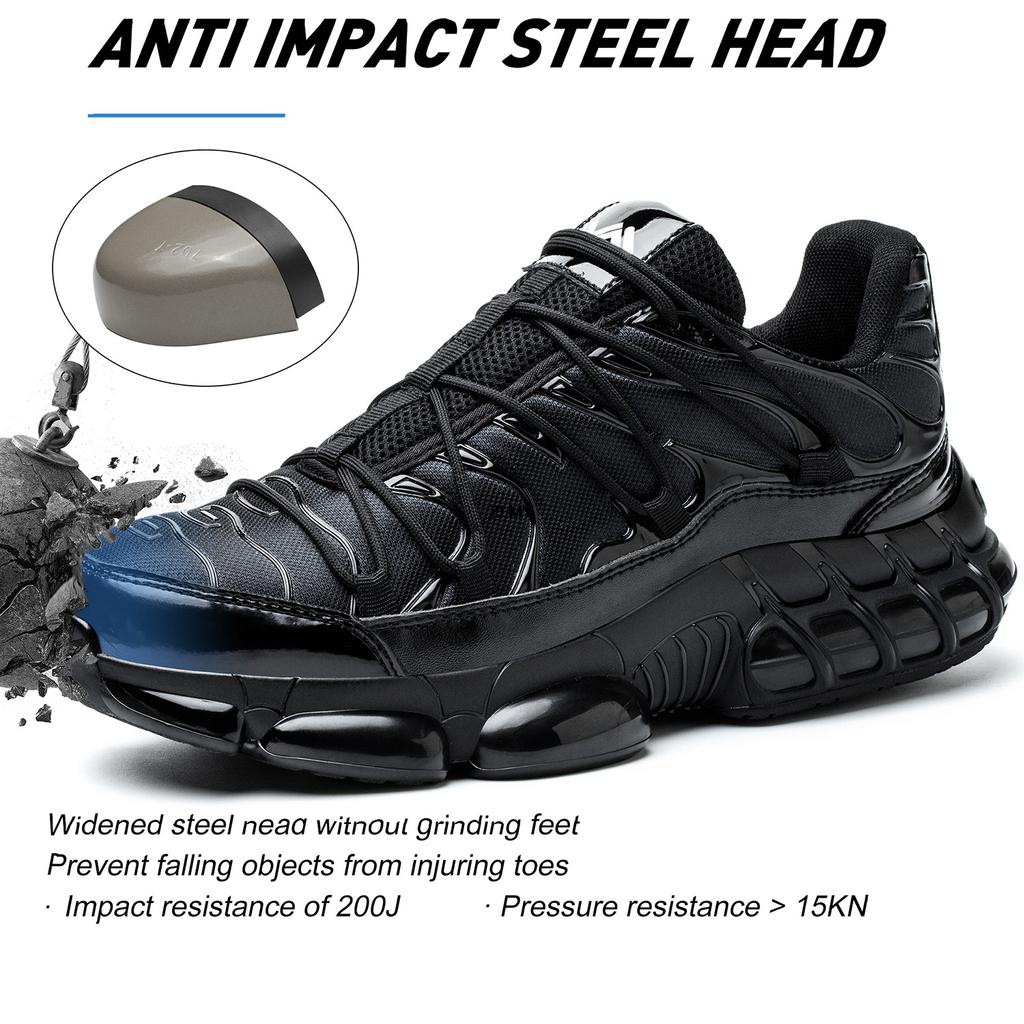 Air Cushion Safety Shoes Men Steel Toe Sneaker Puncture Proof Sport Work Shoes Man Safety Boots Black Male Work Boots Plus Size