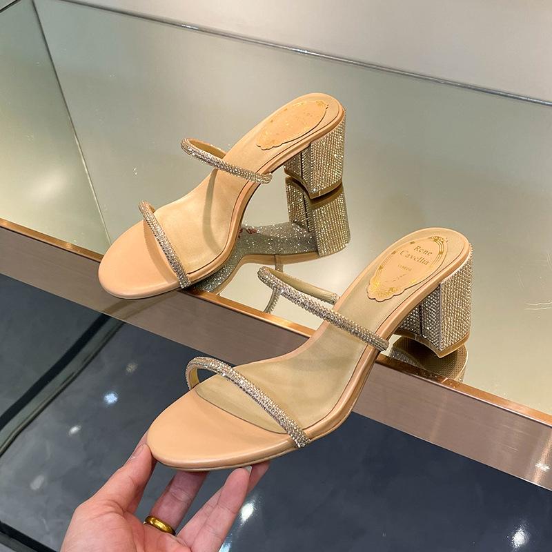 

RC high heels 2025 spring and summer new rhinestone thick heel with cool slippers Internet celebrity open toe sandals high value 40