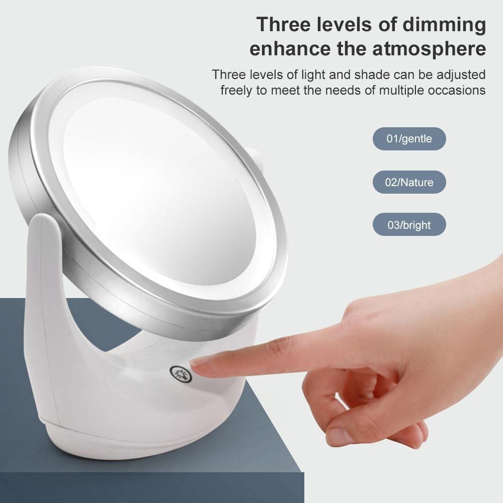 360 Degree LED Cosmetic Mirror 5X Magnification Double Sided Mirror 3 Speed Lights Cosmetic Mirror Adjustable Touch Up Cosmetic