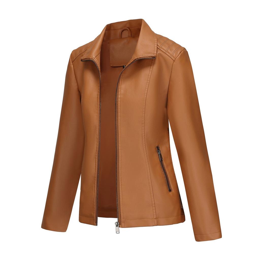 Ladies Fashion Casual Solid Color Outdoor Leather Jacket Short Coat
