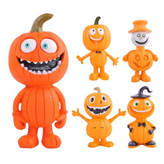 Statuetta Uomo Zucca Decorazione Zucca di Halloween Resina Scultura Zucca Spettrale per Decorazione da Tavolo da Interno Esterno Mensola