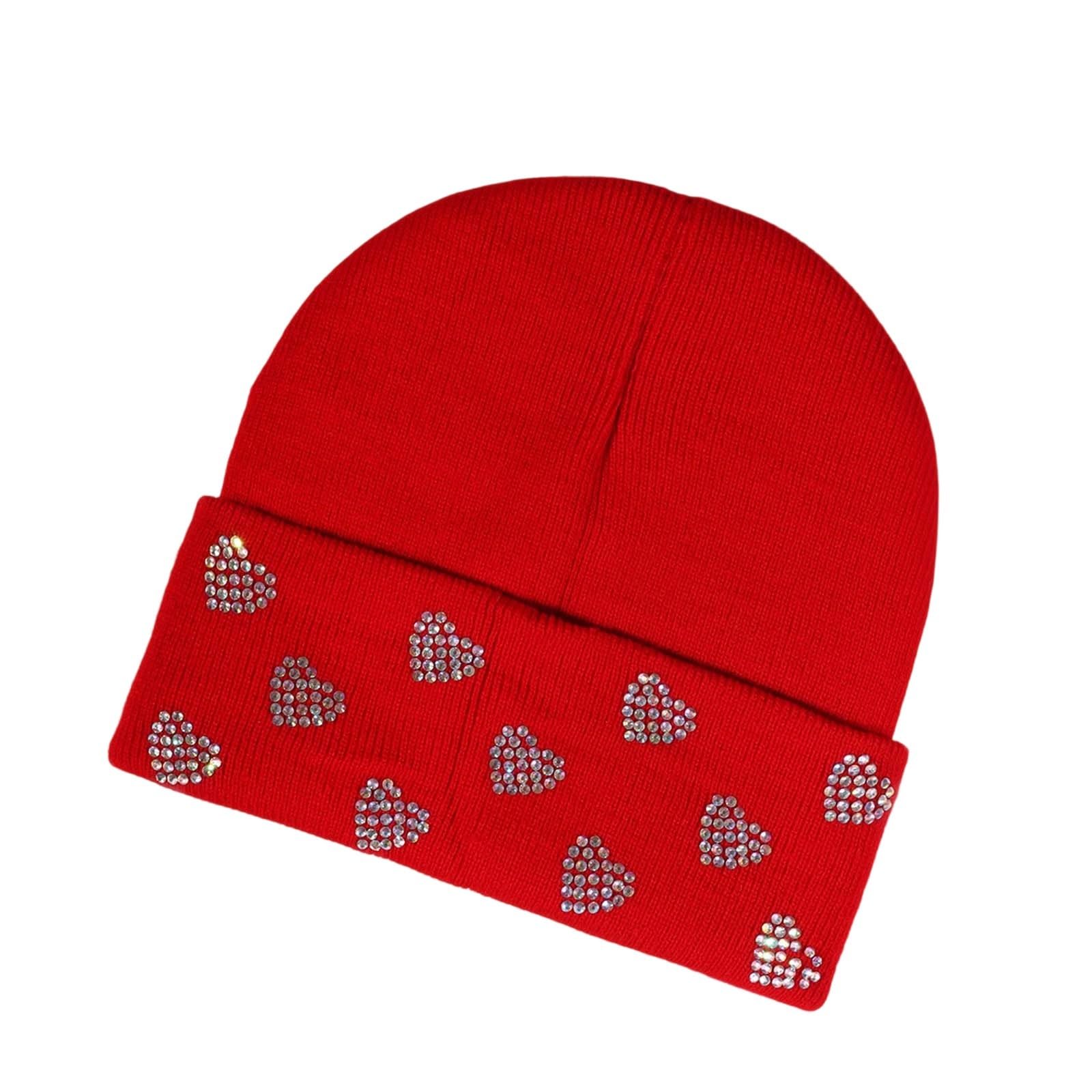 

Ladies Love Hot Diamond Hat Water Diamond Knitted Hat Party One Size червоний