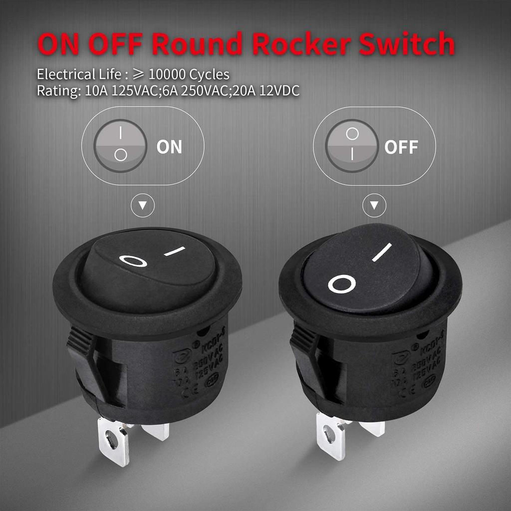 DaierTek ON Off Round Rocker Switches SPST 20Mm Mini 12 Volt DC Mini Circle Toggle Switch 12V For Car Automotive RV 2 Pin Switch 120V Wired