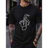 European Sizes Men's Cotton Short Sleeve Crew Neck T-Shirt, Minimalist Black & White Saxophone Musical Note Graphic Print
