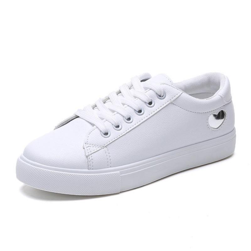 Summer New College Style Love Fashion Flat Baseplate Shoes Solid Color Lace-up Casual Little White Shoes Women
