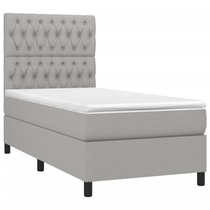 3141977 vidaXL Lit à sommier tapissier et matelas Gris clair 90x190 cm Tissu