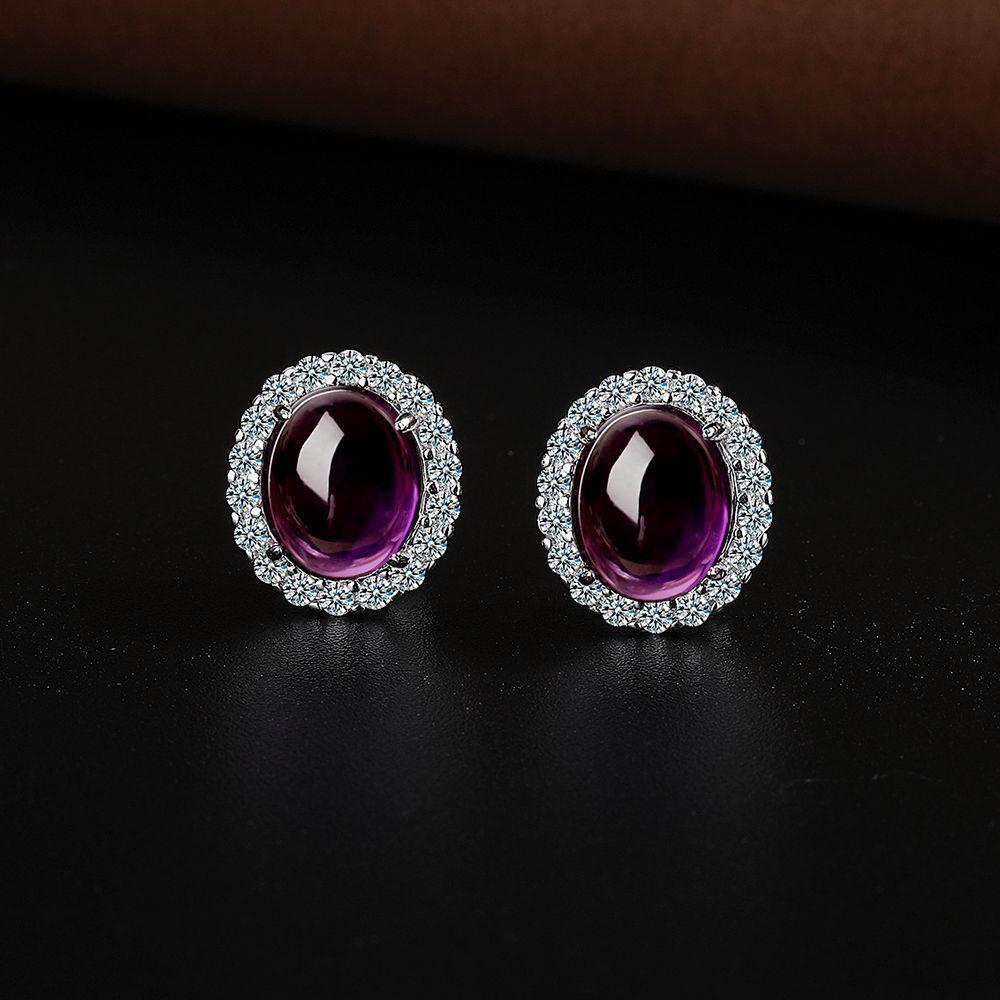 925 Sterling Silver Purple Diamond Crystal Zircon Luxury Bracelet Necklace Ring Birthday Party Wedding Set Gift