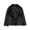 Women's Fall Winter Faux Fox Fur Jacket Fashionable Turn-down Collar Coat Luxurious Cozy Solid Color Overcoat
