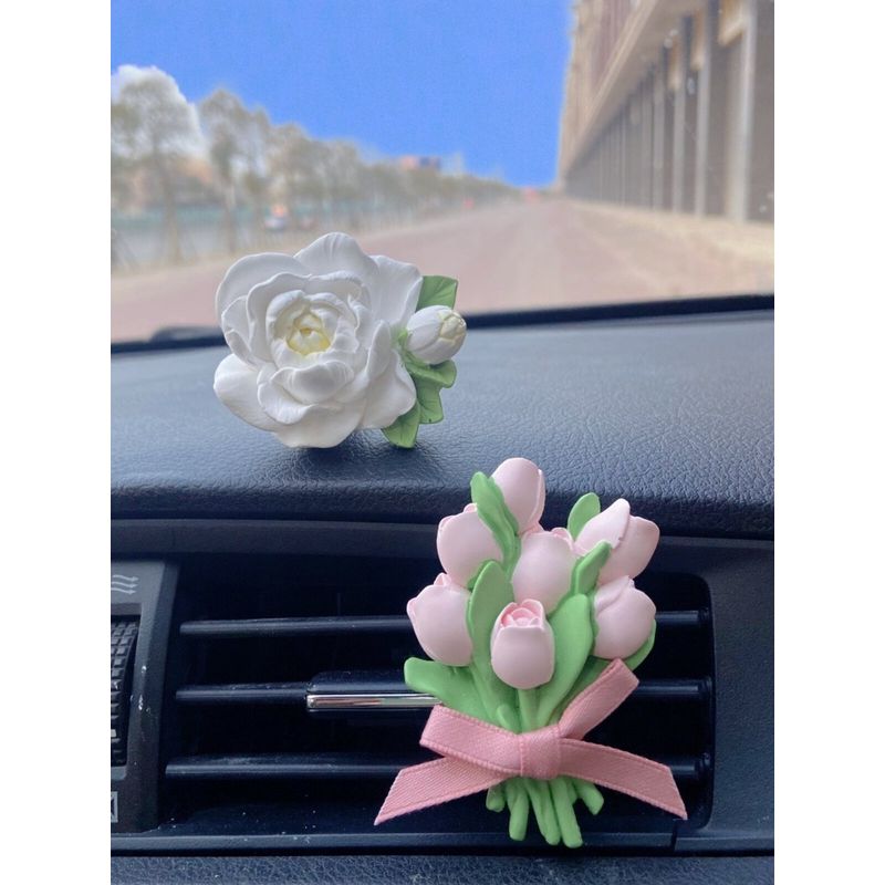 Ins Car Air Freshener Vent Decoration High-End Jasmine Aroma Diffuser Stone Tulip Car Perfume Popular for Women