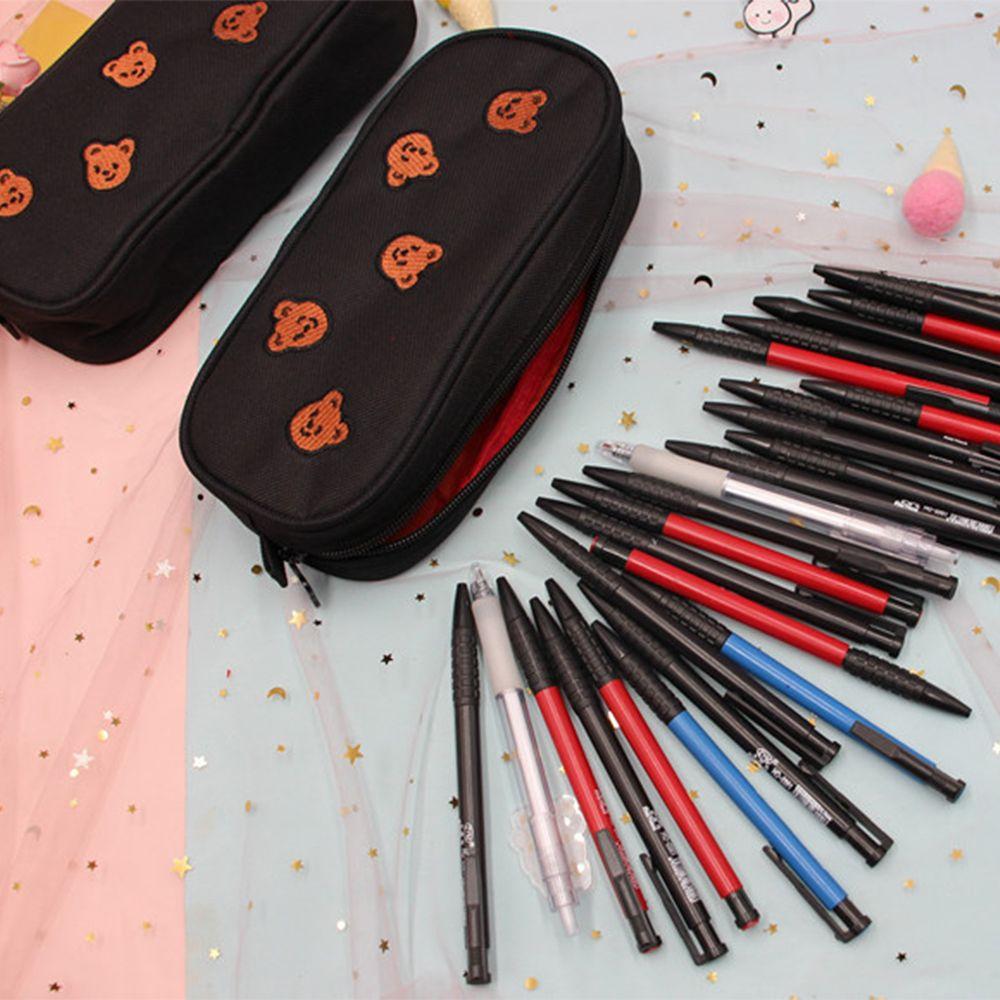 Practical Embroidery Canvas Pencil Bag Kids Gift Pen Case Kawaii Bear