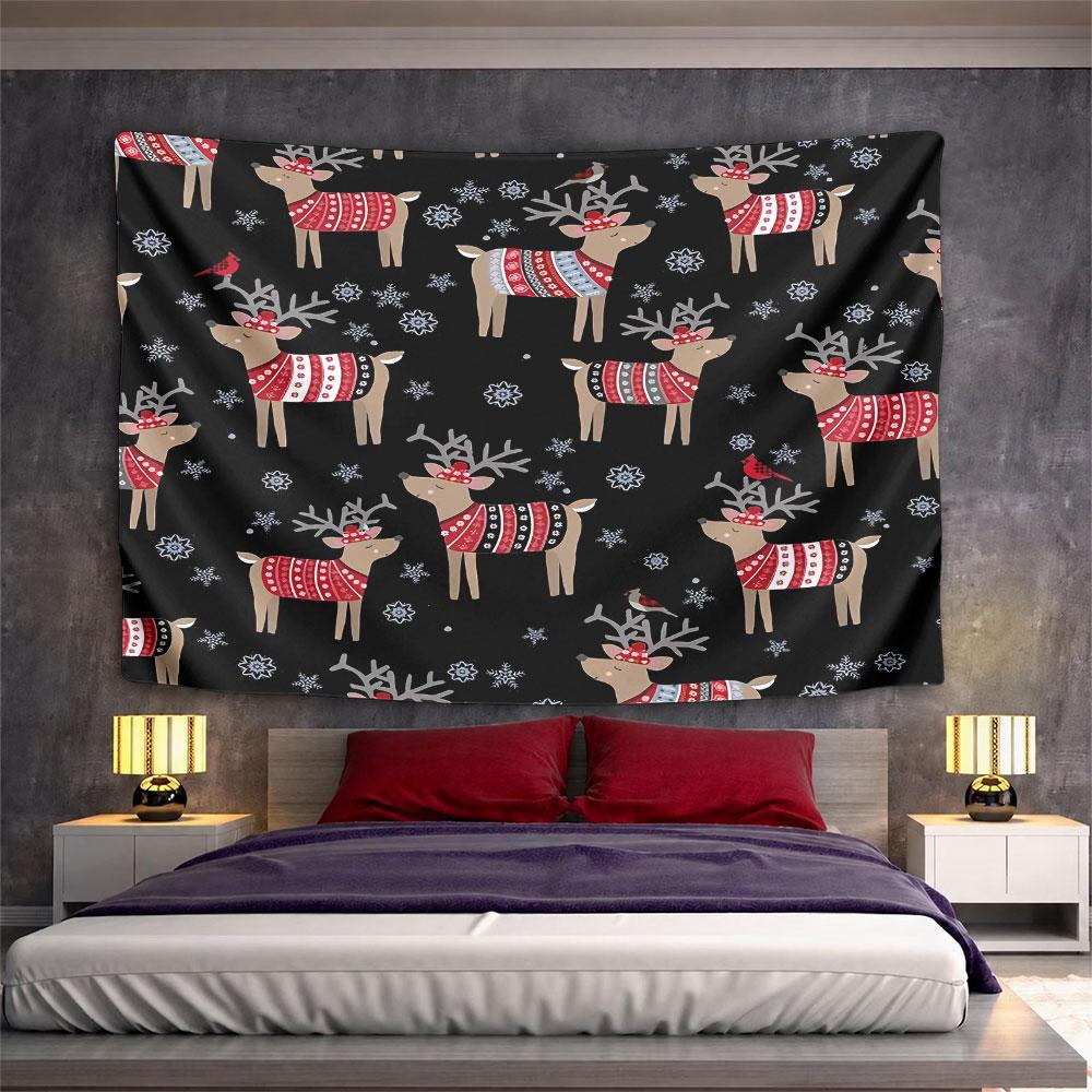 Reindeer Sweater Bird Tapestry Wall Hanging Christmas Knit Decor for Bedroom Living Room Cozy Holiday Gift