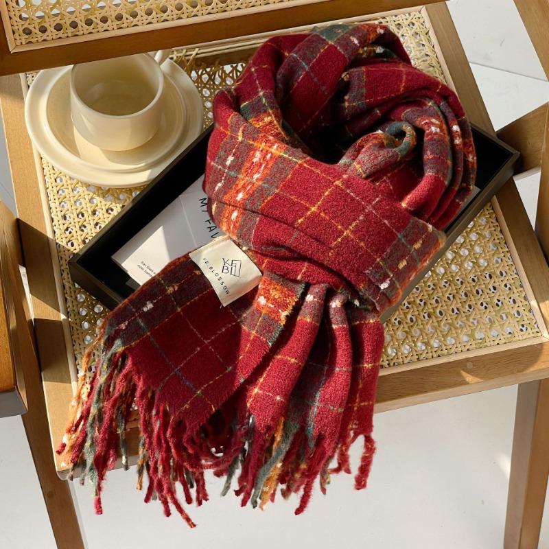 Winter Christmas red atmosphere soft waxy scarf female couple style holiday gift high sense angola red plaid shawl
