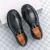 Comfortable Casual Men's Shoes Spring Summer New Style Thick Heel Slip-On Large Size Fashionable All-Match Leather Shoes