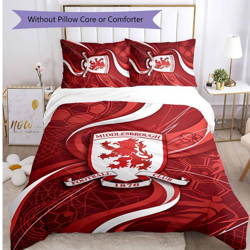 Set Lenzuola Stampato Middlesbrough Football 3 Pezzi, Comodo Set Copripiumino per Camera da Letto Amico della Pelle