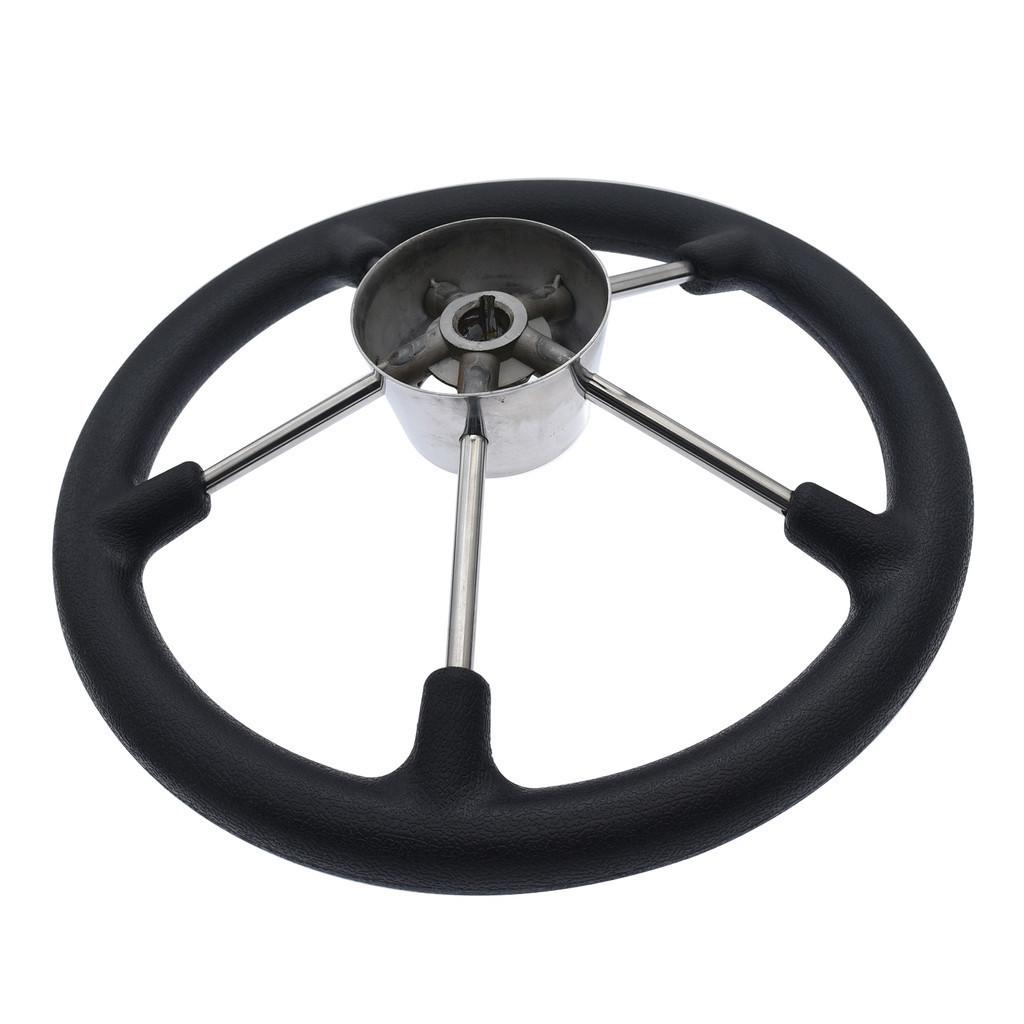 5-Spoke Stainless Steel Boat Steering Wheel with Black Polyurethane Foam Non-Slip Anti-Sweat Marine Accessories