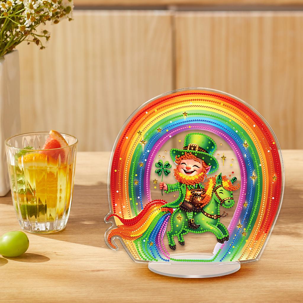 St Patricks Day DIY 2D Flat Acrylic Diamond Painting Tabletop Ornaments Kit Diamond Art Decorations for Adults Gift Home Decor