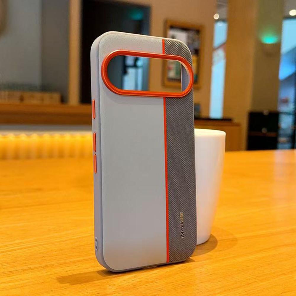 Einfache Leder-Naht-Handyhülle für Google Pixel 10 Pro XL, schlicht, stilvoll, galvanisierte Farbabstimmung, stoßfeste Abdeckung