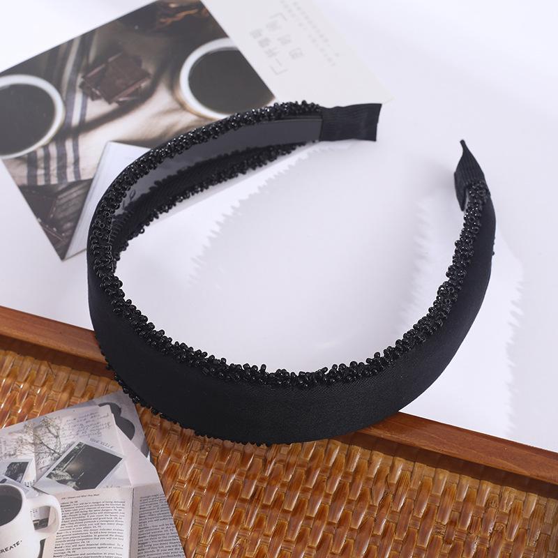 New Style Pearl Women's Wide Black European-American -Style Pure Handmade Hairband Hair Accessories Simple Foreign Trade