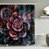 Luxury Floral Printed Shower Curtain Black Pink Blue Swirl Pattern Decorative Water Repellent Polyester Bath Rug Liner Set For B